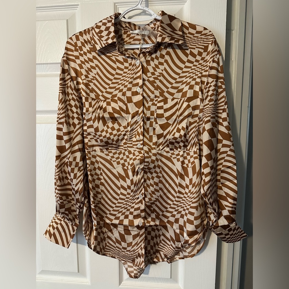 Brown Geometric Women's Blouse